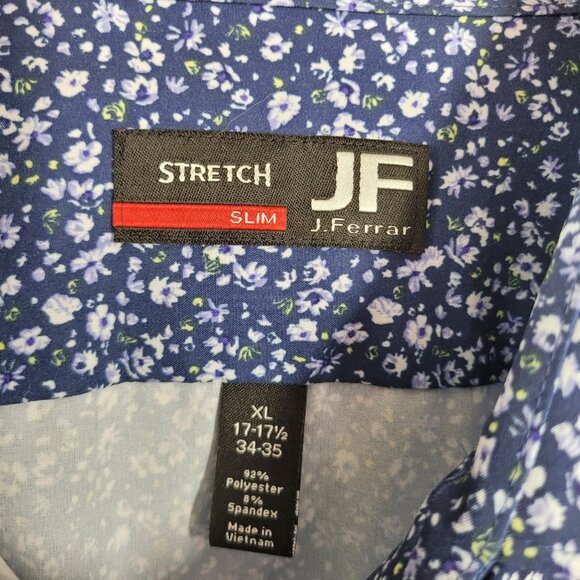 J. Ferrar Floral Button Up XL Shirt Blue Long Sleeve Slim Fit Stretch Profession - Picture 5 of 5